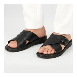 صندل طبی چرم طبیعی مردانه مدل آریا مشکی Aria