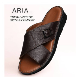 صندل طبی چرم طبیعی مردانه مدل آریا قهوه ای Aria