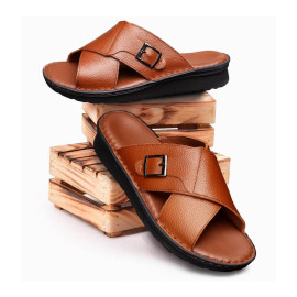 صندل طبی چرم طبیعی مردانه مدل آریا عسلی Aria