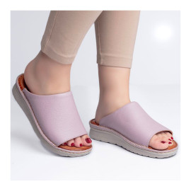 دمپایی و صندل طبی زنانه چرم طبیعی مدل ونوس یاسی Venus | دست‌دوز، تولید تبریز