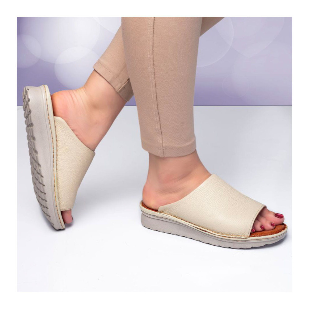 دمپایی و صندل طبی زنانه چرم طبیعی مدل ونوس کرم Venus | دست‌دوز، تولید تبریز