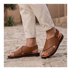 کفش چرم طبیعی مردانه تابستانی مدل DM5 عسلی