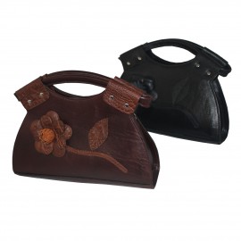 کیف چرم طبیعی زنانه دوشی و دستی گلدار قهوه‌ای