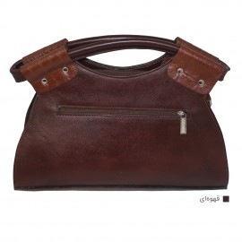 کیف چرم طبیعی زنانه دوشی و دستی گلدار قهوه‌ای