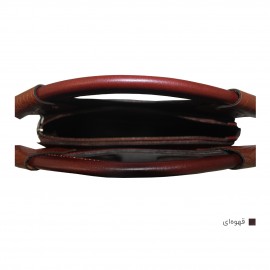 کیف چرم طبیعی زنانه دوشی و دستی گلدار قهوه‌ای