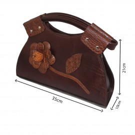 کیف چرم طبیعی زنانه دوشی و دستی گلدار قهوه‌ای