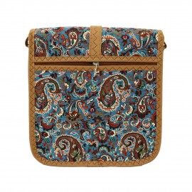 کیف زنانه سنتی دوشی فیروزه‌ای عسلی