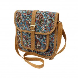 کیف زنانه سنتی دوشی فیروزه‌ای عسلی