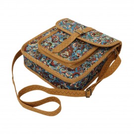 کیف زنانه سنتی دوشی فیروزه‌ای عسلی