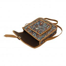 کیف زنانه سنتی دوشی فیروزه‌ای عسلی