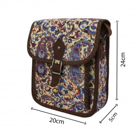 کیف زنانه سنتی دوشی قهوه‌ای آبی کوچک