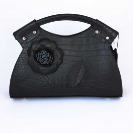 کیف چرم طبیعی زنانه دستی گلدار مشکی