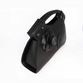 کیف چرم طبیعی زنانه دستی گلدار مشکی