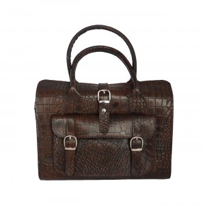 کیف زنانه دستی و دوشی صندوقی چرم طبیعی قهوه‌ای