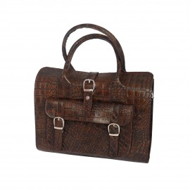 کیف چرم طبیعی زنانه دستی و دوشی صندوقی قهوه‌ای