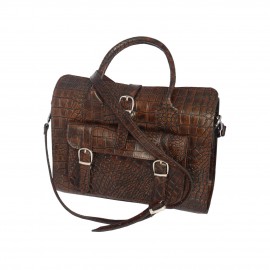 کیف چرم طبیعی زنانه دستی و دوشی صندوقی قهوه‌ای