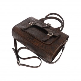 کیف چرم طبیعی زنانه دستی و دوشی صندوقی قهوه‌ای