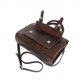 کیف چرم طبیعی زنانه دستی و دوشی صندوقی قهوه‌ای