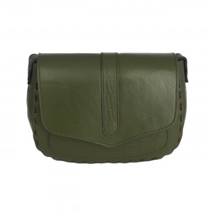 کیف زنانه دست دوز دوشی چرم طبیعی سبز