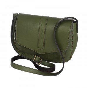 کیف زنانه دست دوز دوشی چرم طبیعی سبز
