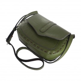 کیف چرم طبیعی زنانه دست دوز دوشی سبز