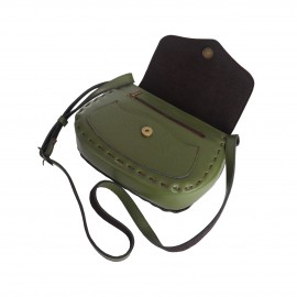 کیف چرم طبیعی زنانه دست دوز دوشی سبز