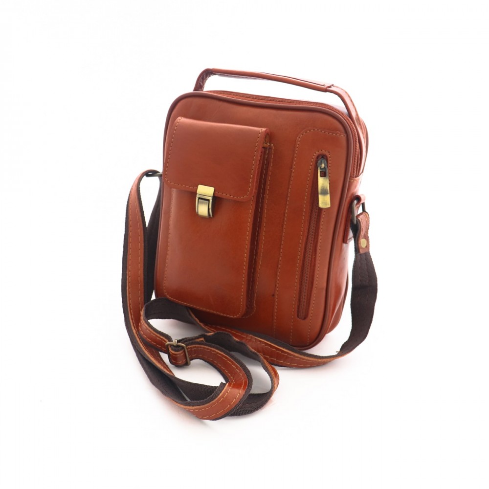 کیف چرم طبیعی اسپورت دستی و دوشی مدل آرنیکا عسلی