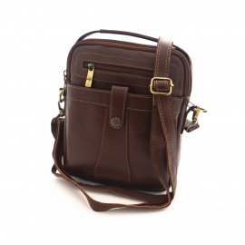 کیف چرم طبیعی اسپورت دستی و دوشی مدل آریا قهوه‌ای