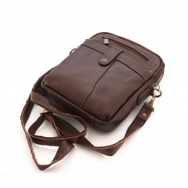 کیف چرم طبیعی اسپورت دستی و دوشی مدل آریا قهوه‌ای