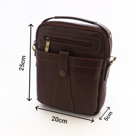 کیف چرم طبیعی اسپورت دستی و دوشی مدل آریا قهوه‌ای