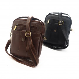 کیف چرم طبیعی اسپورت دستی و دوشی مدل آریا قهوه‌ای