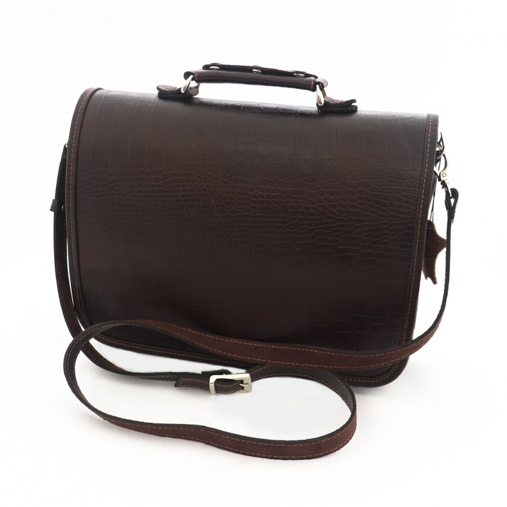 کیف چرم طبیعی اداری دستی و دوشی مدل آرمان قهوه‌ای