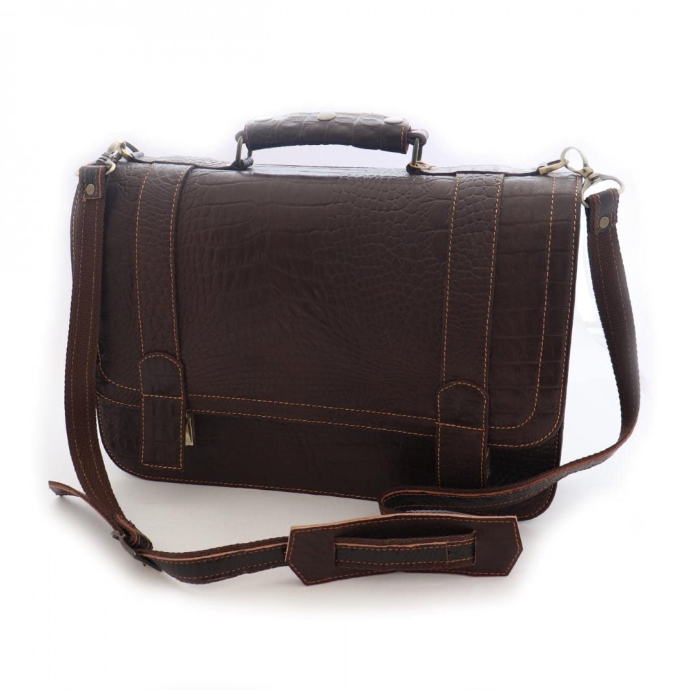 کیف چرم طبیعی اداری دستی و دوشی مدل پرهان قهوه‌ای parhan