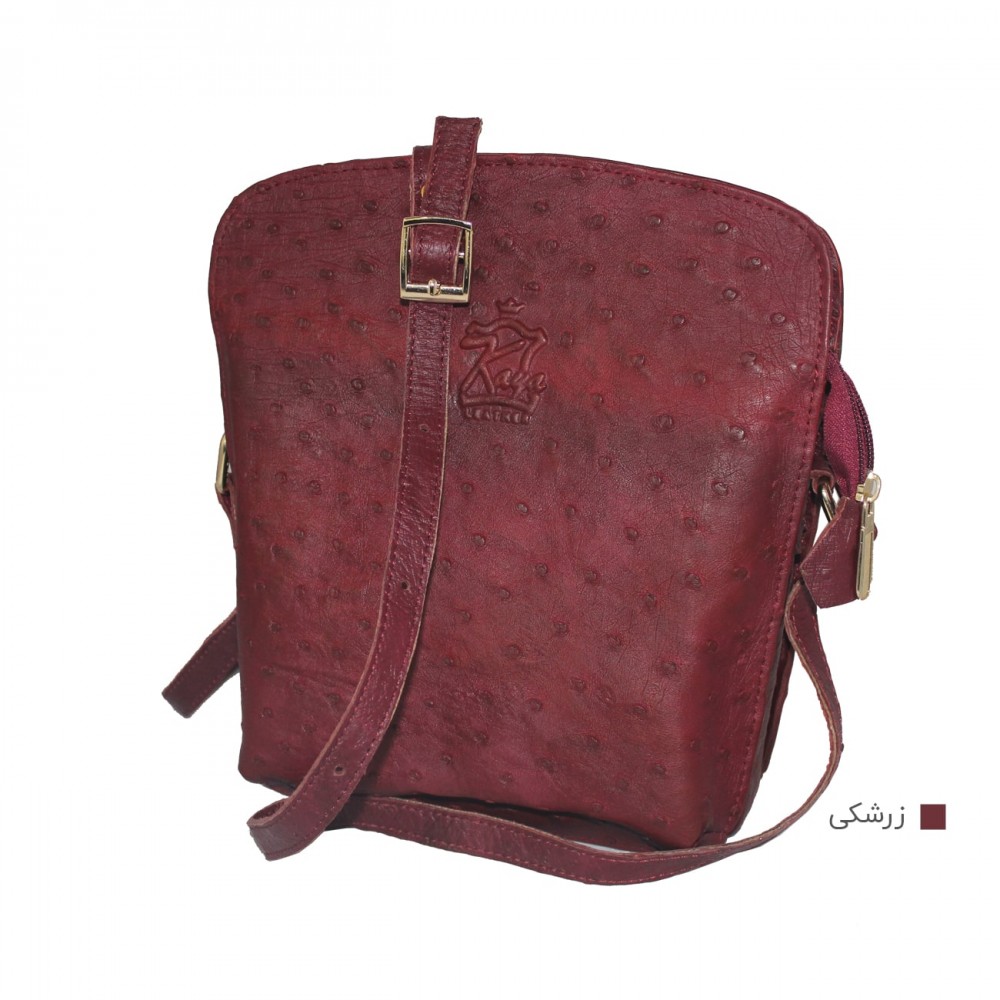 کیف چرم طبیعی زنانه دوشی شتر مرغی مدل السا زرشکی elsa