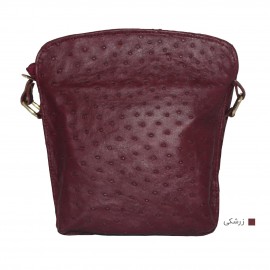 کیف چرم طبیعی زنانه دوشی شتر مرغی مدل السا زرشکی elsa