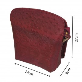 کیف چرم طبیعی زنانه دوشی شتر مرغی مدل السا زرشکی elsa