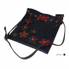 کیف چرم طبیعی زنانه دوشی مدل شکوفه سرمه‌ای shokofeh