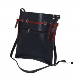کیف چرم طبیعی زنانه دوشی مدل شکوفه سرمه‌ای shokofeh