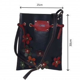 کیف چرم طبیعی زنانه دوشی مدل شکوفه سرمه‌ای shokofeh