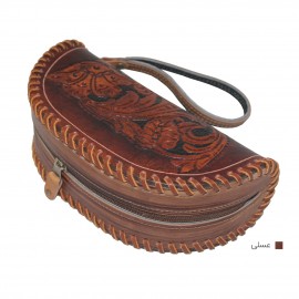 کیف آرایشی چرم طبیعی زنانه مدل شب کنده عسلی shabkande