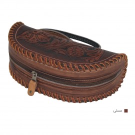 کیف آرایشی چرم طبیعی زنانه مدل شب کنده عسلی shabkande