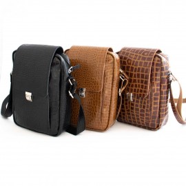 کیف چرم طبیعی اسپورت دوشی مدل اس20 عسلی s20 طرح کرکودیلی