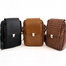 کیف چرم طبیعی اسپورت دوشی مدل اس20 عسلی s20 طرح کرکودیلی