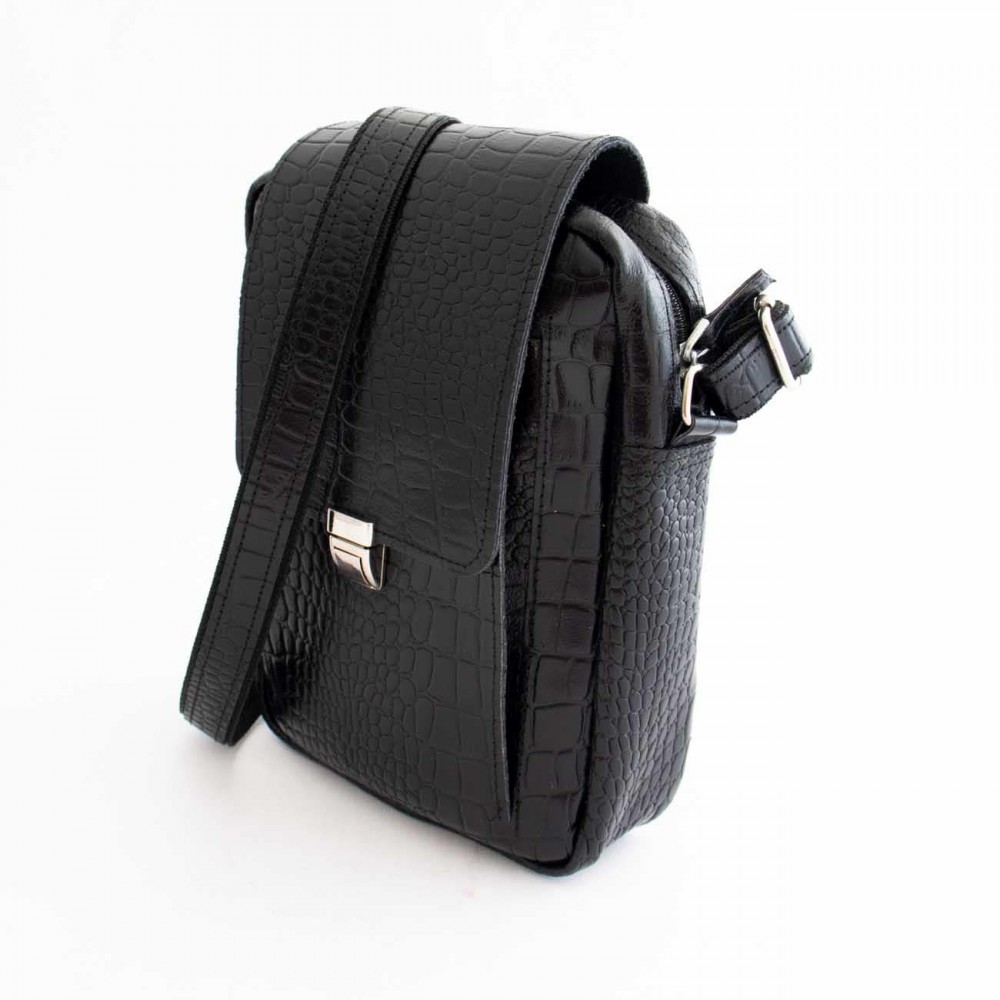کیف چرم طبیعی اسپورت دوشی مدل اس20 مشکی s20 طرح کرکودیلی