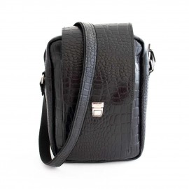 کیف چرم طبیعی اسپورت دوشی مدل اس20 مشکی s20 طرح کرکودیلی