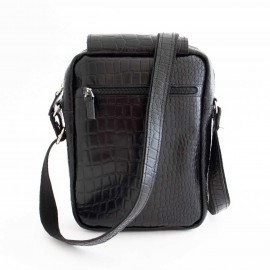 کیف چرم طبیعی اسپورت دوشی مدل اس20 مشکی s20 طرح کرکودیلی