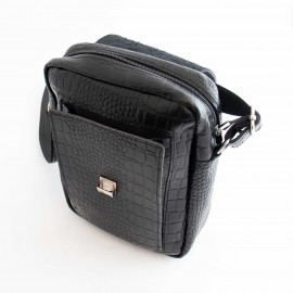 کیف چرم طبیعی اسپورت دوشی مدل اس20 مشکی s20 طرح کرکودیلی