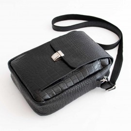 کیف چرم طبیعی اسپورت دوشی مدل اس20 مشکی s20 طرح کرکودیلی