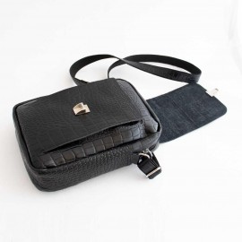 کیف چرم طبیعی اسپورت دوشی مدل اس20 مشکی s20 طرح کرکودیلی