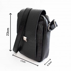 کیف چرم طبیعی اسپورت دوشی مدل اس20 مشکی s20 طرح کرکودیلی